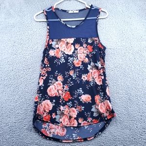 Blue Planet Womens Floral Wide Strap Mesh Top Tank Top